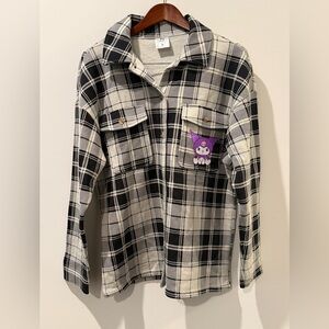 Sanrio Black and White Plaid Kids Shirt with Purple Character